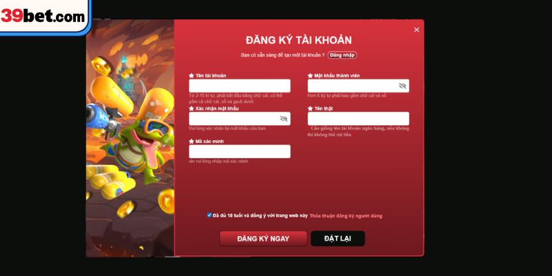 Đăng ký tài khoản 39BET dễ dàng